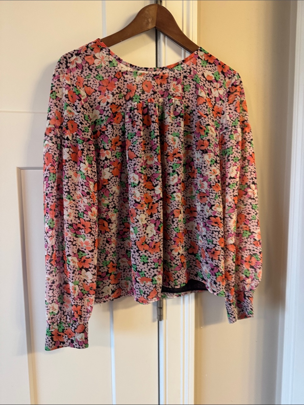 Ann Taylor Floral Peasant Blouse in Pink, Orange and Green